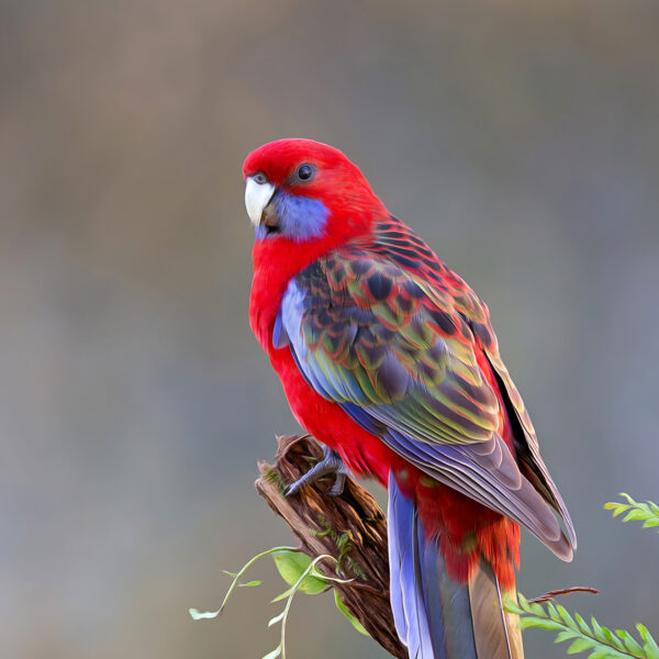 Crimson Rosella Digital Art Close Up